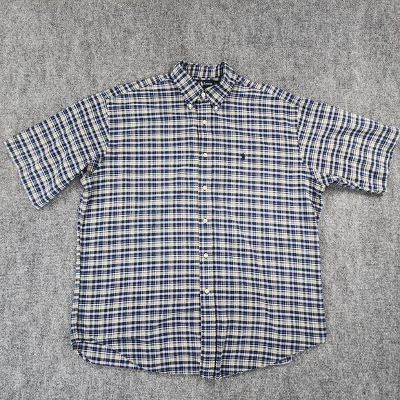 Ralph Lauren Shirt Mens Large Blue Green Plaid Blaire Short Sleeve Button Down - Picture 1 of 13